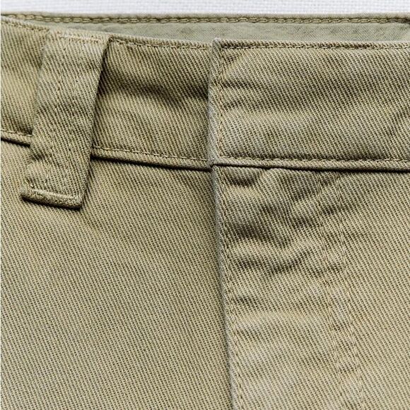 NWT ZARA WRAP CHINO PANTS ZW COLLECTION KHAKI GREEN XS - Picture 7 of 15